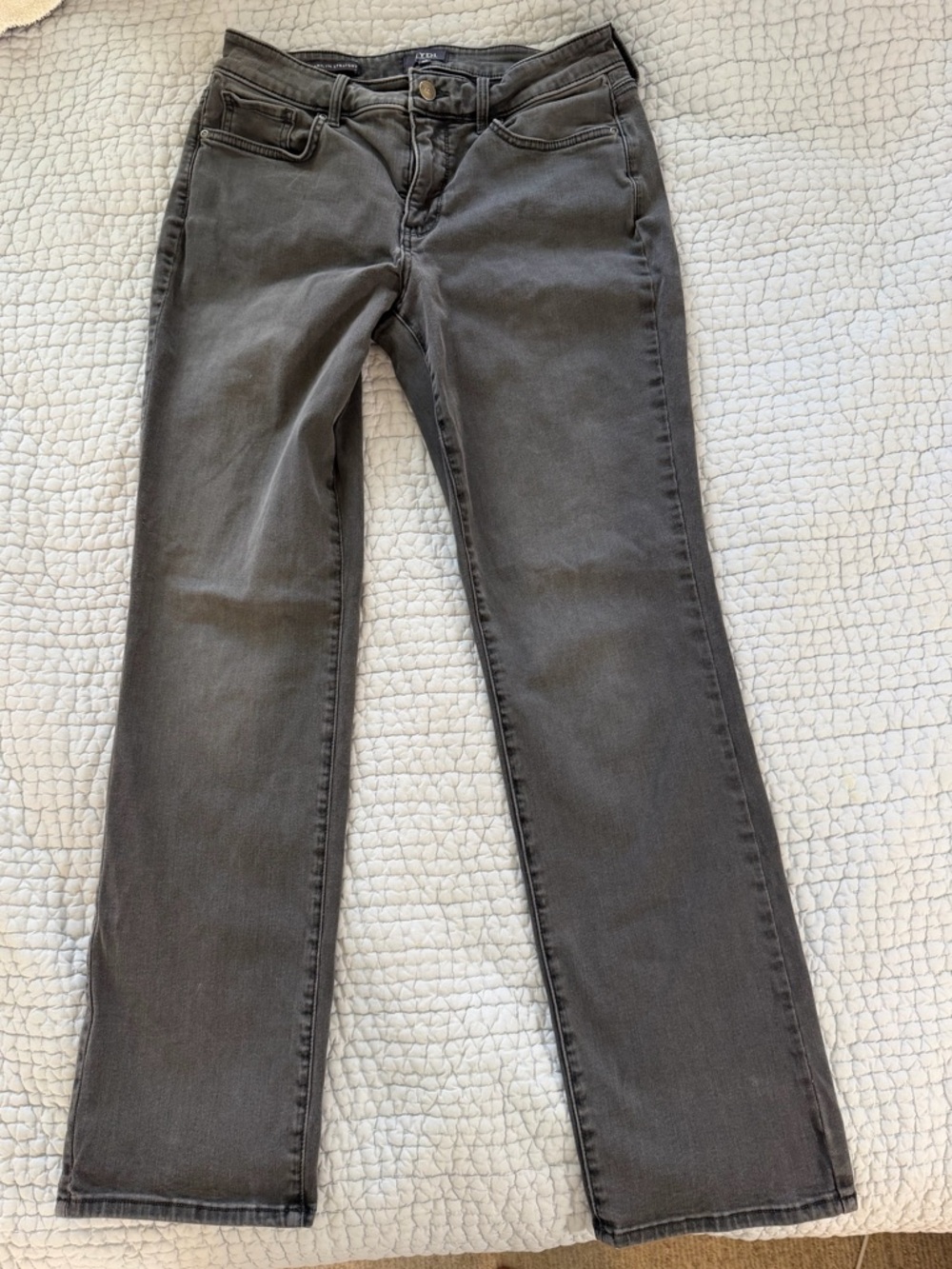NYDJ Marilyn Straight-Leg Jeans in Charcoal Gray size 8 petite